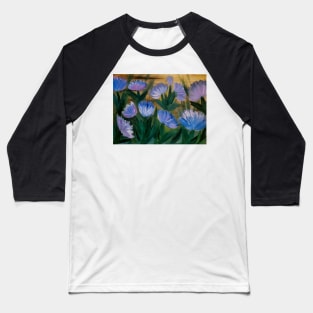 Some abstract wildflowers in purple and blue with tall grass Baseball T-Shirt